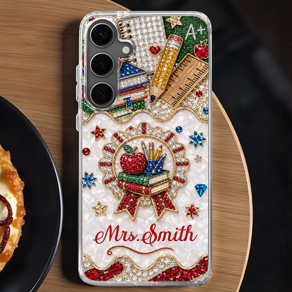 Personalized 3D Rhinestone Apple Clear Phone Case Gift for Teacher Clear Phone Case GradoCreations