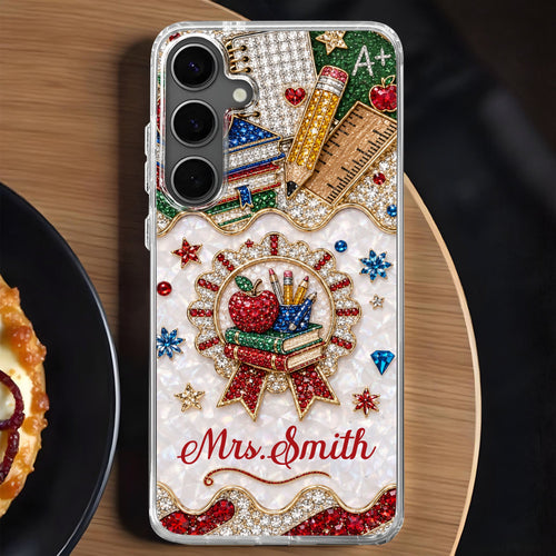 Personalized 3D Rhinestone Apple Clear Phone Case Gift for Teacher Clear Phone Case GradoCreations