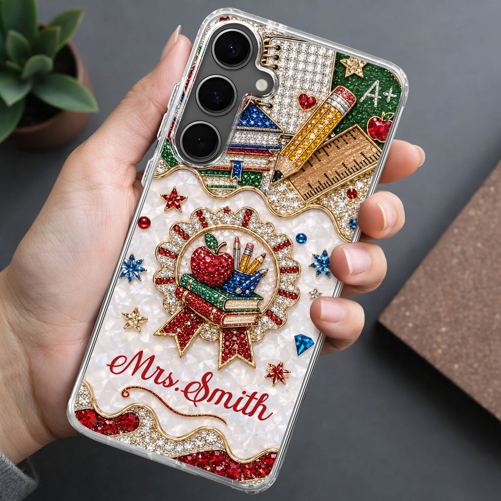 Personalized 3D Rhinestone Apple Clear Phone Case Gift for Teacher Clear Phone Case GradoCreations