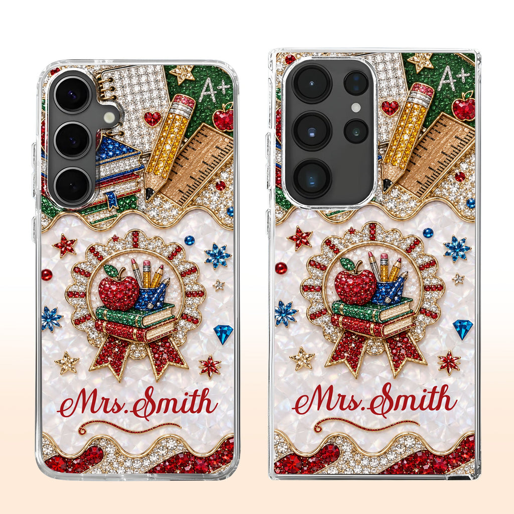 Personalized 3D Rhinestone Apple Clear Phone Case Gift for Teacher Clear Phone Case GradoCreations