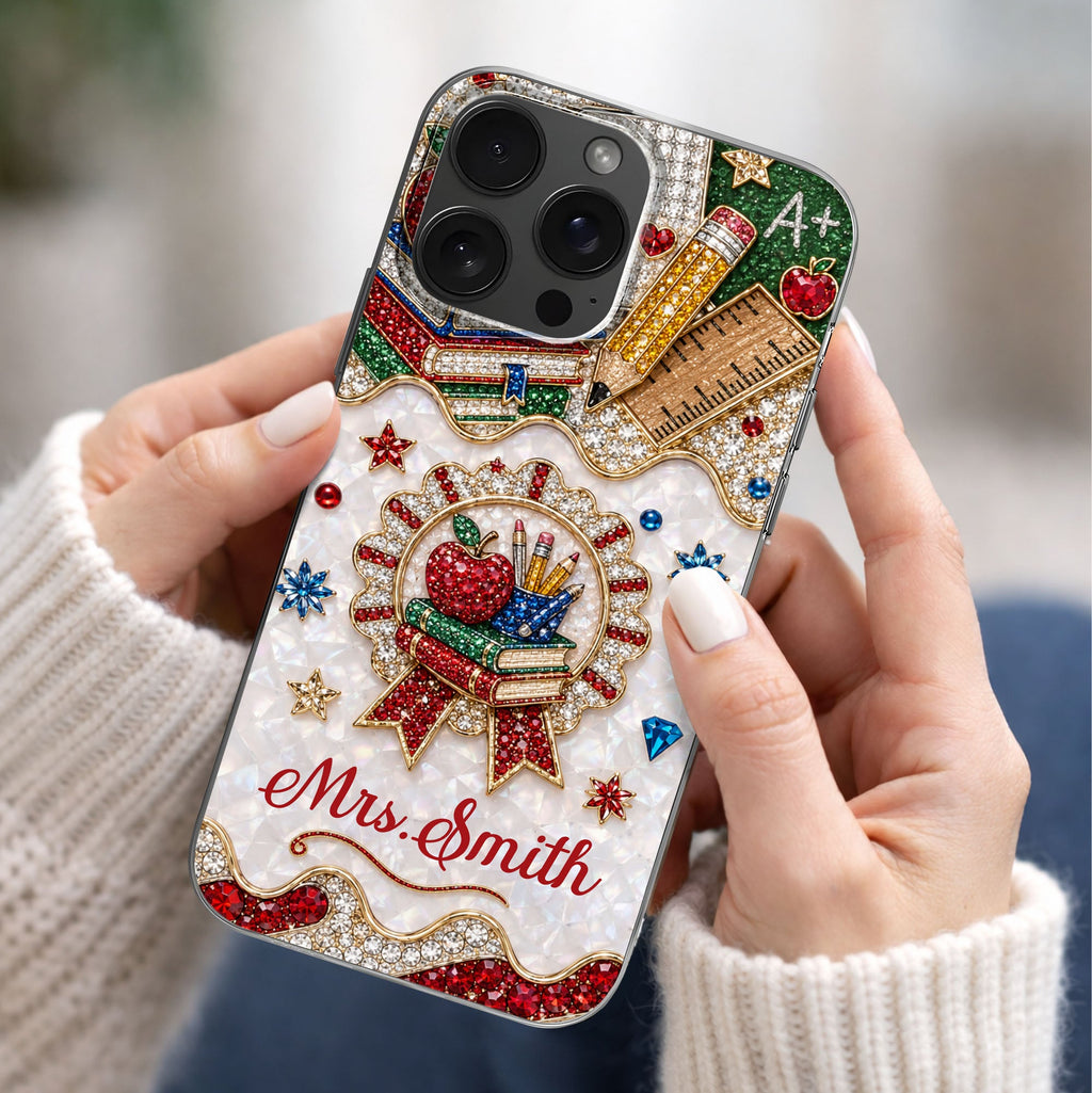 Personalized 3D Rhinestone Apple Clear Phone Case Gift for Teacher Clear Phone Case GradoCreations