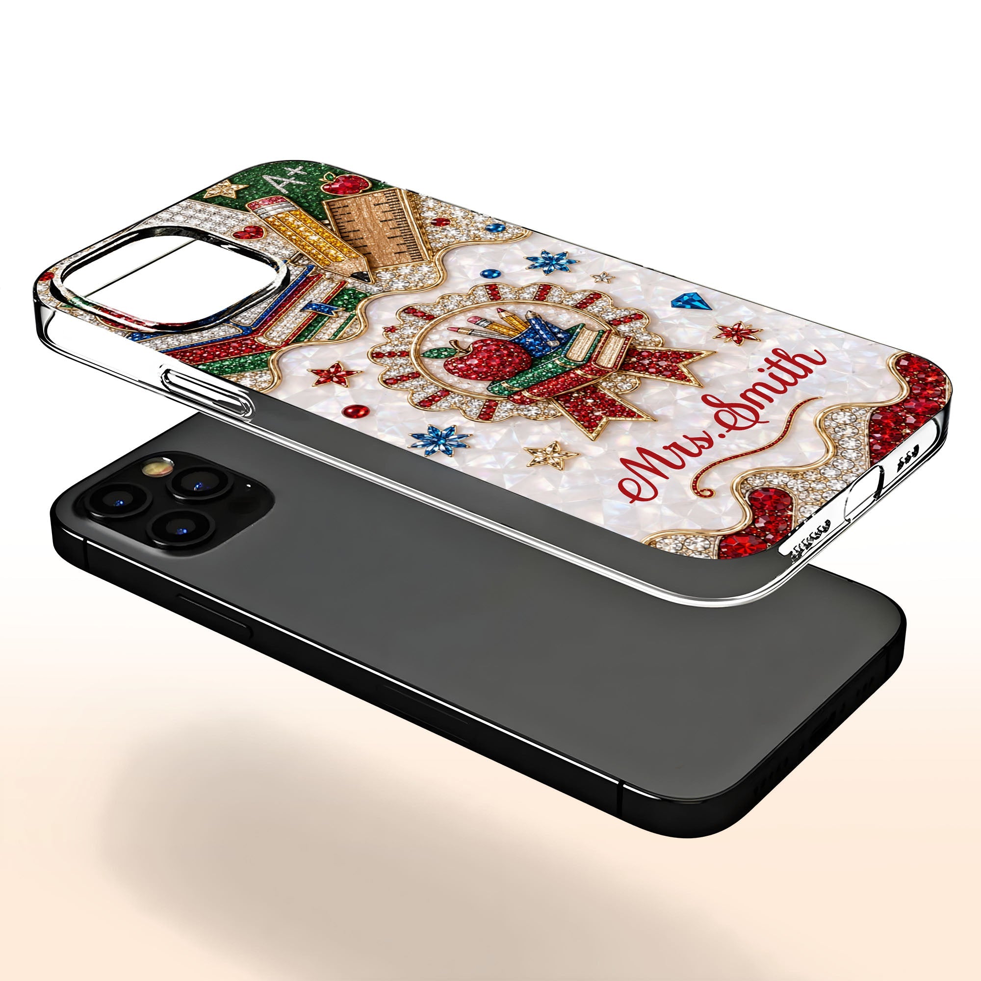 Personalized 3D Rhinestone Apple Clear Phone Case Gift for Teacher Clear Phone Case GradoCreations