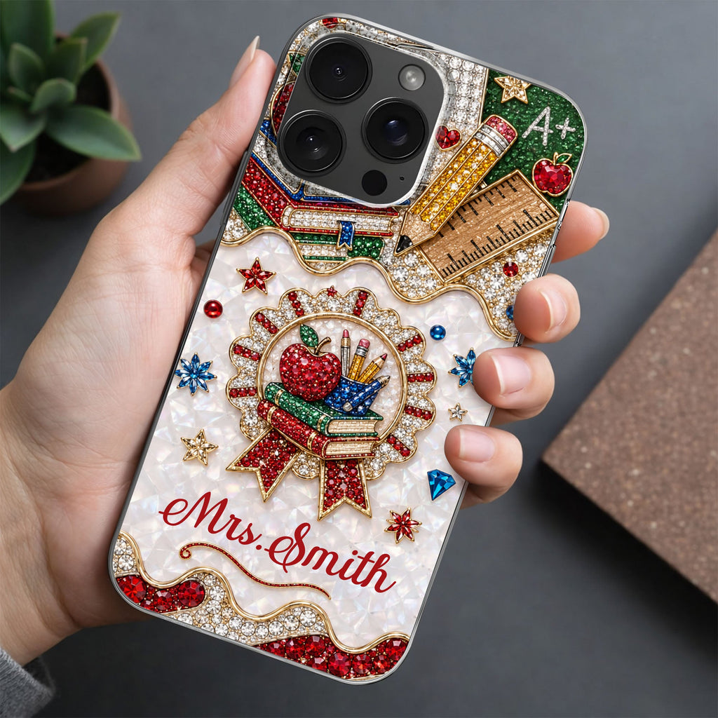Personalized 3D Rhinestone Apple Clear Phone Case Gift for Teacher Clear Phone Case GradoCreations
