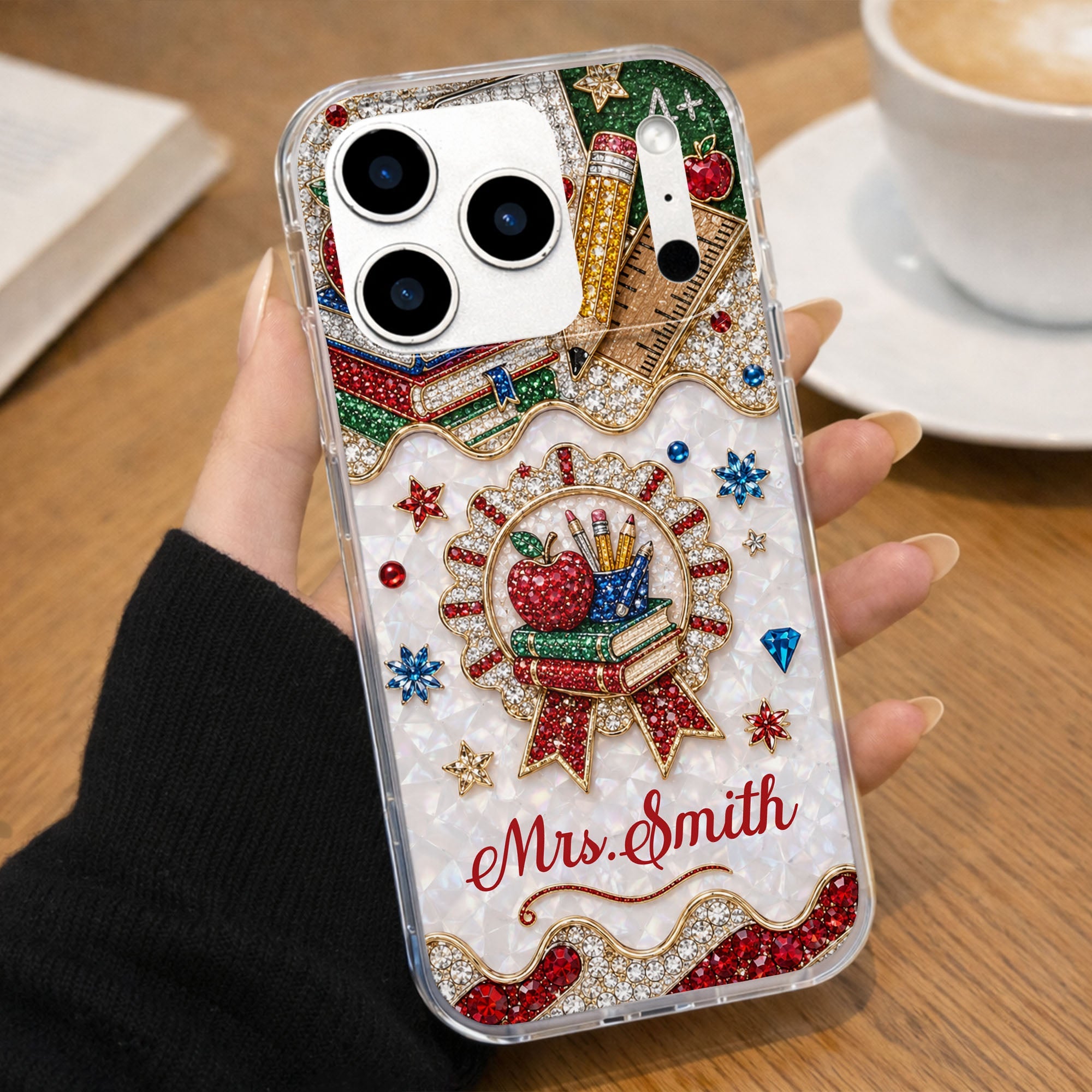 Personalized 3D Rhinestone Apple Clear Phone Case Gift for Teacher Clear Phone Case GradoCreations