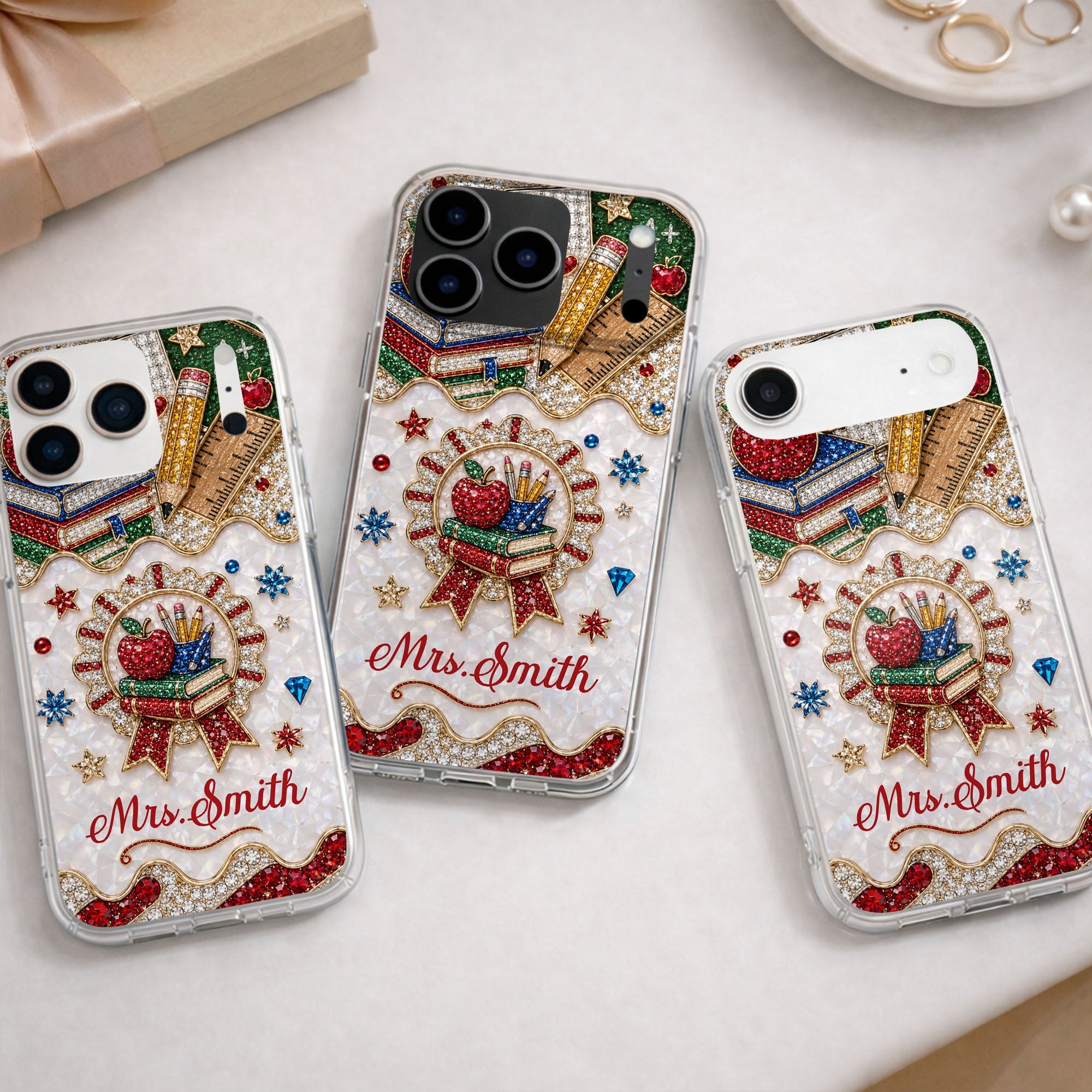 Personalized 3D Rhinestone Apple Clear Phone Case Gift for Teacher Clear Phone Case GradoCreations