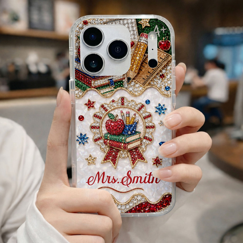 Personalized 3D Rhinestone Apple Clear Phone Case Gift for Teacher Clear Phone Case GradoCreations
