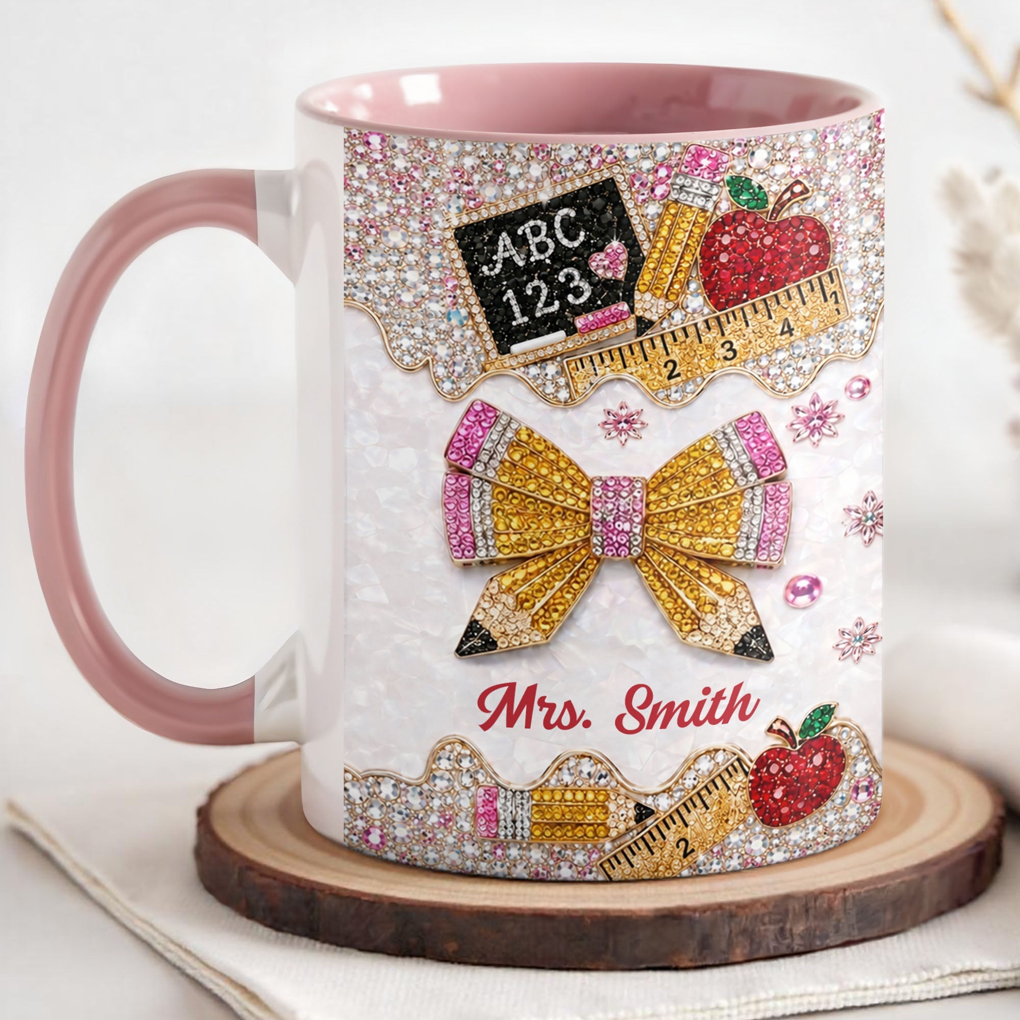 Personalized 3D Rhinestone Accent Mug Custom Name Teacher Gift Accent Mug GradoCreations