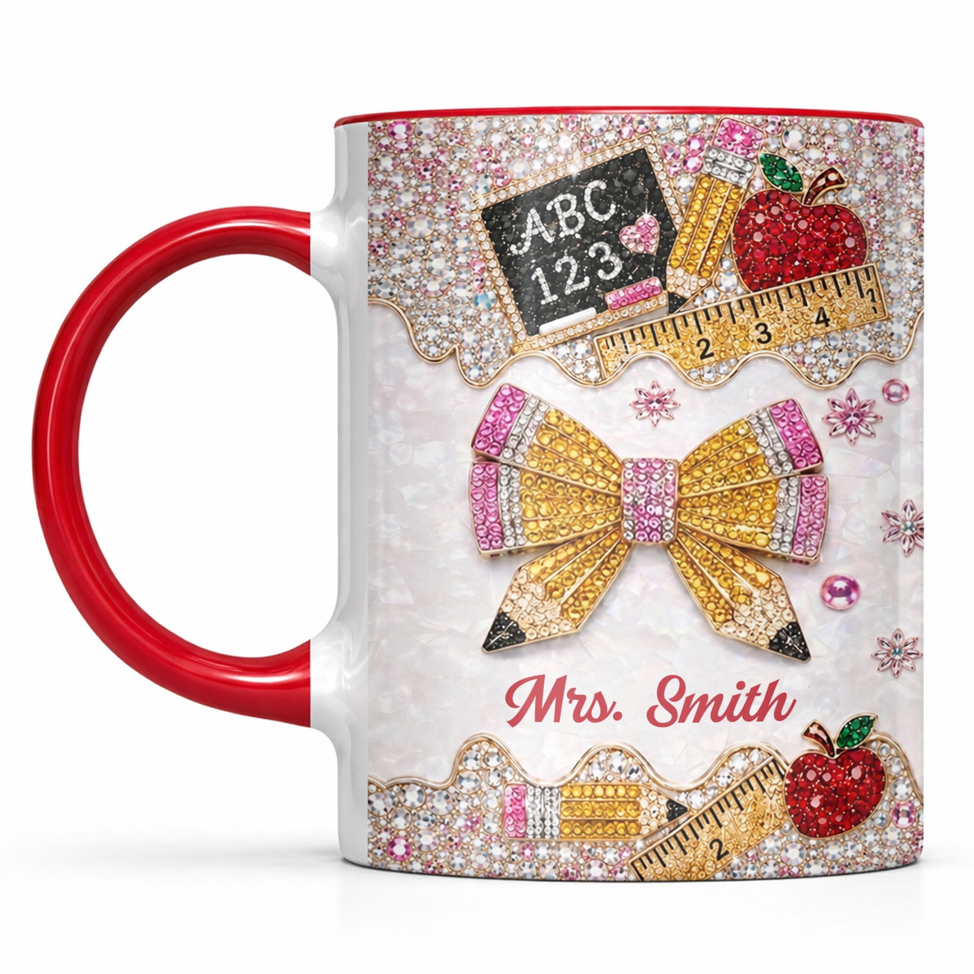 Personalized 3D Rhinestone Accent Mug Custom Name Teacher Gift Accent Mug GradoCreations