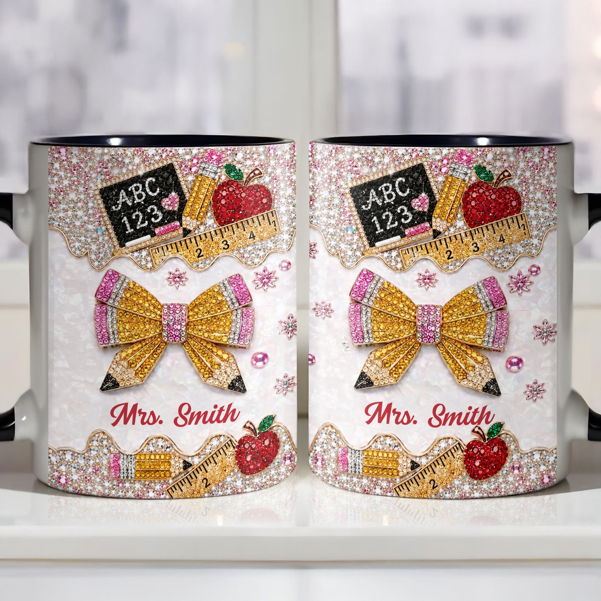Personalized 3D Rhinestone Accent Mug Custom Name Teacher Gift Accent Mug GradoCreations