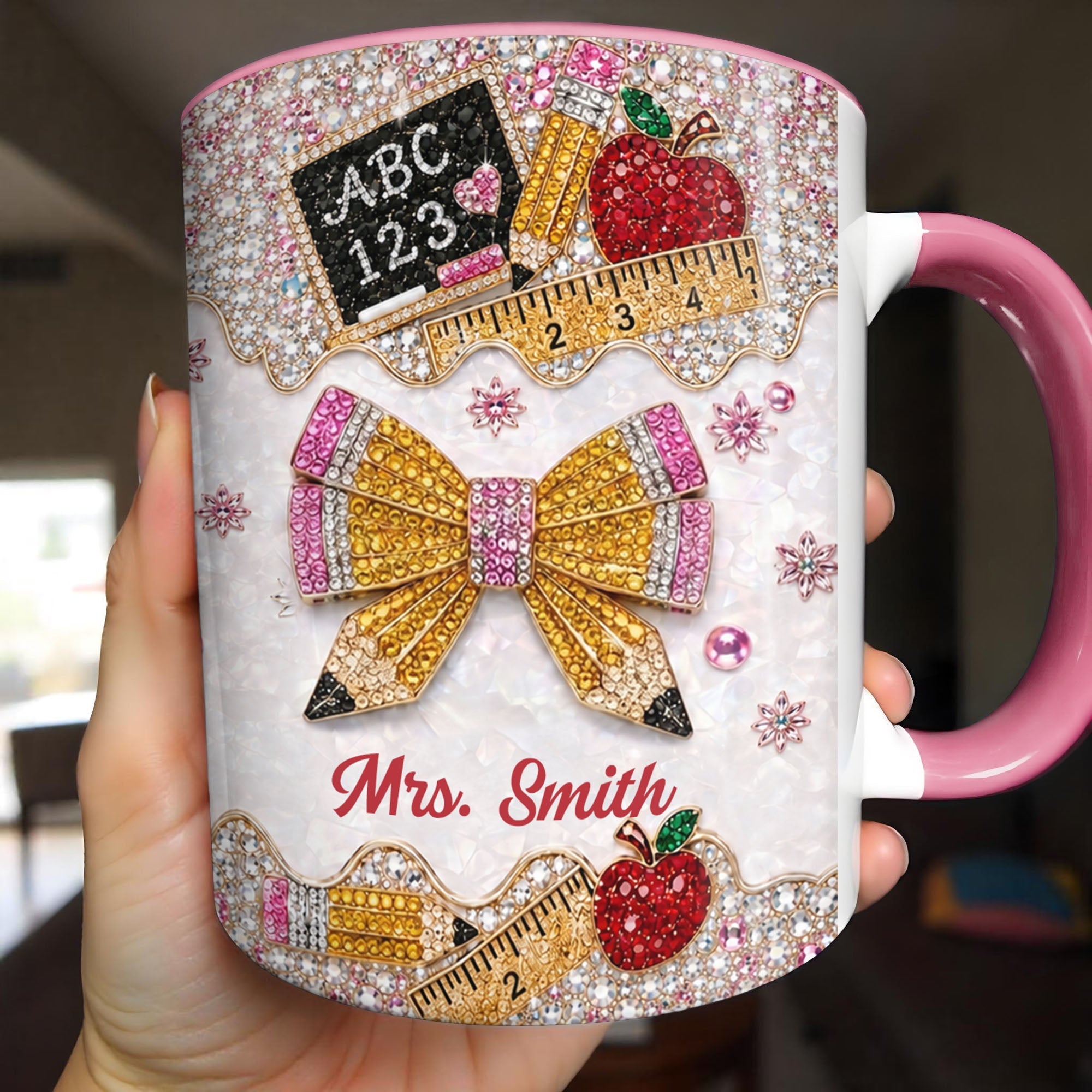 Personalized 3D Rhinestone Accent Mug Custom Name Teacher Gift Accent Mug GradoCreations