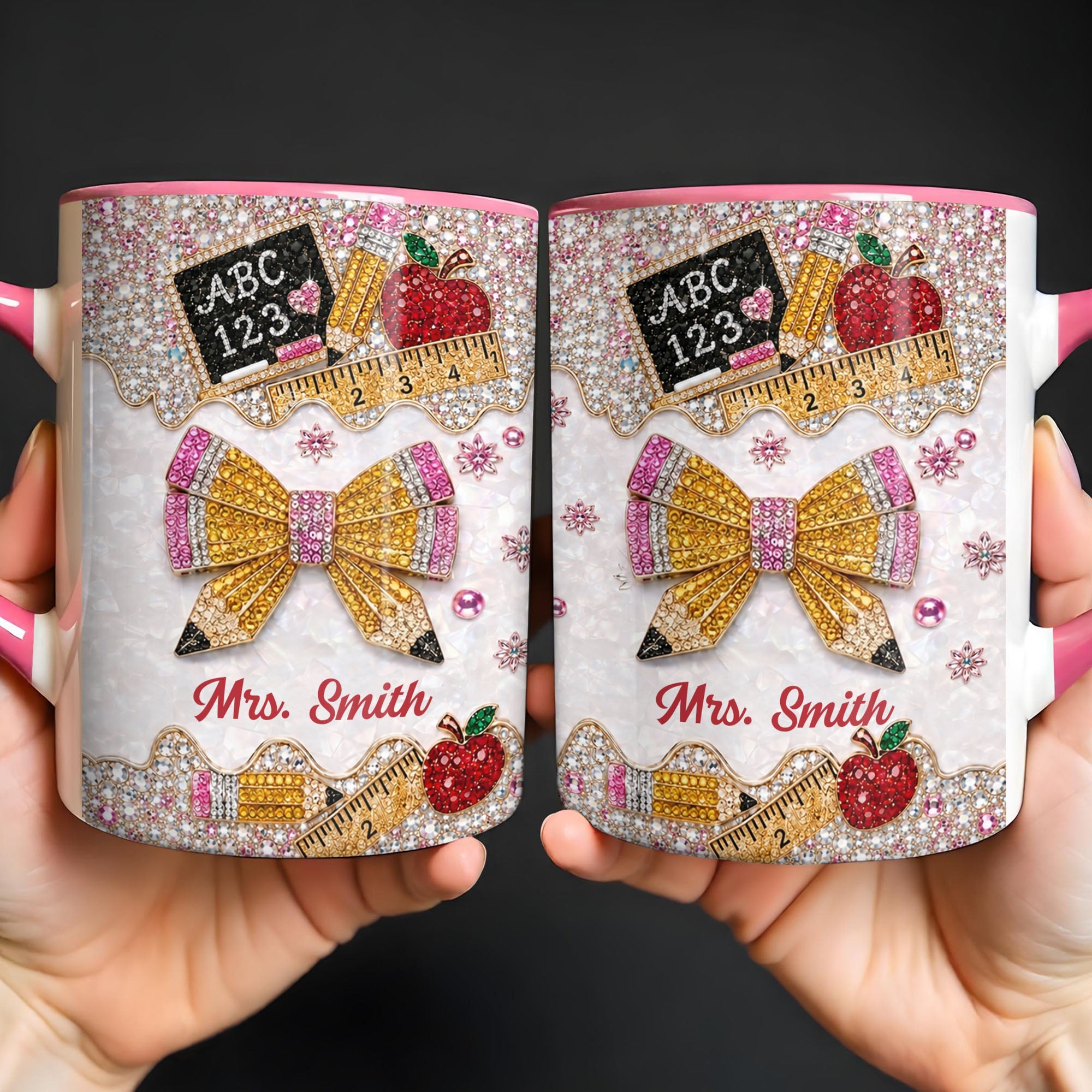 Personalized 3D Rhinestone Accent Mug Custom Name Teacher Gift Accent Mug GradoCreations