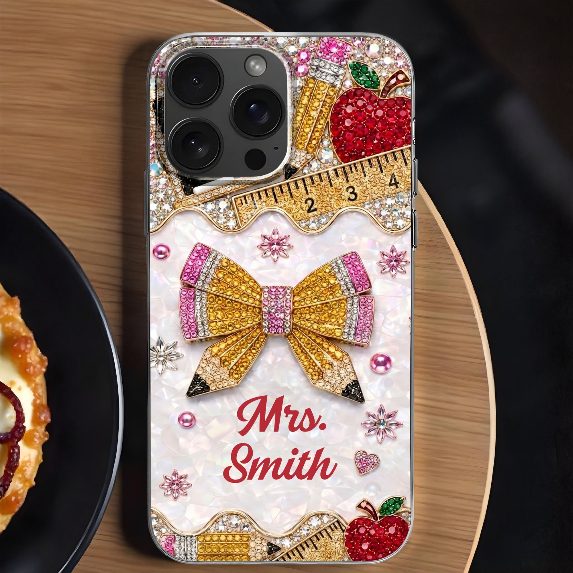 Personalized Clear Phone Case for Teacher Custom Name Red Apple Clear Phone Case GradoCreations