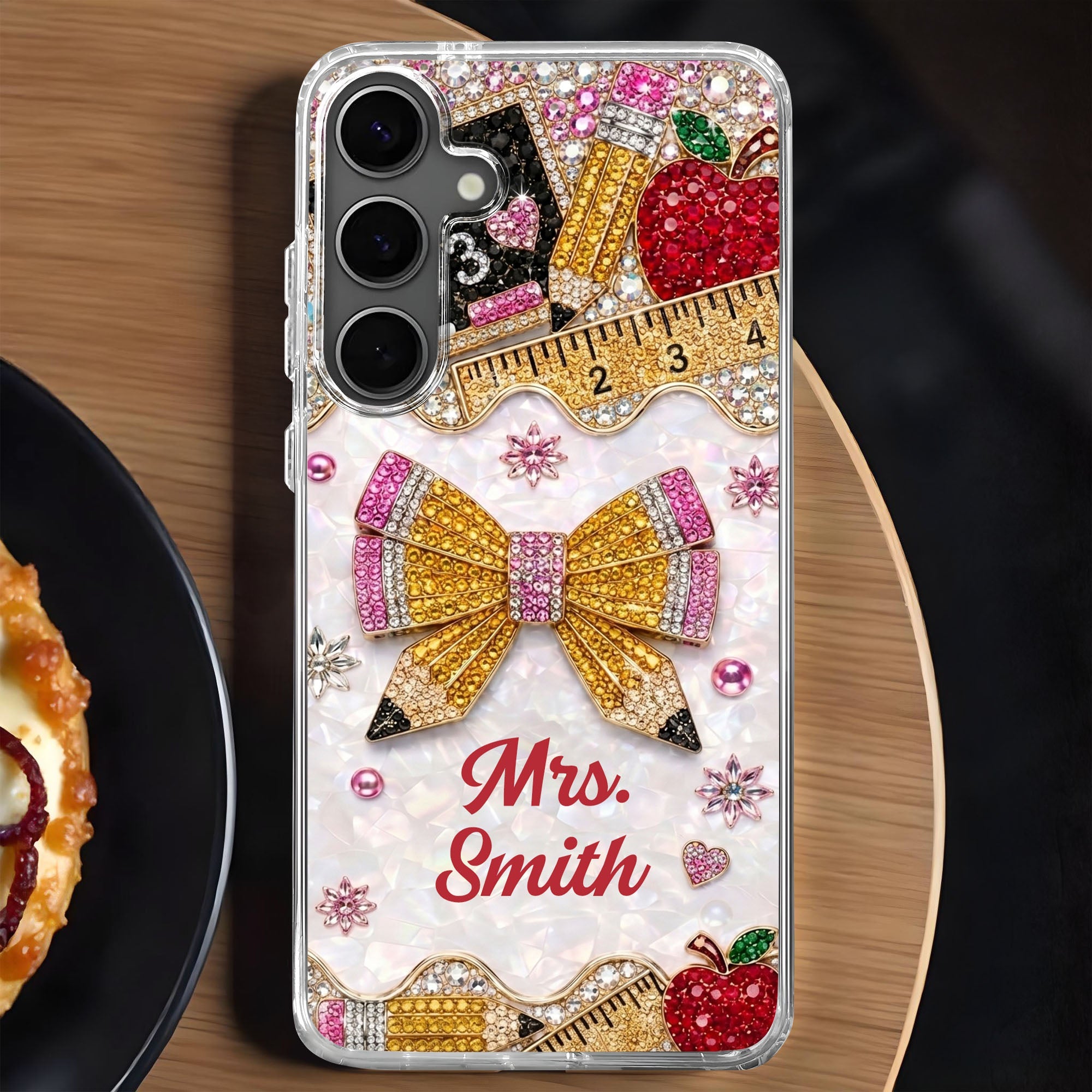 Personalized Clear Phone Case for Teacher Custom Name Red Apple Clear Phone Case GradoCreations