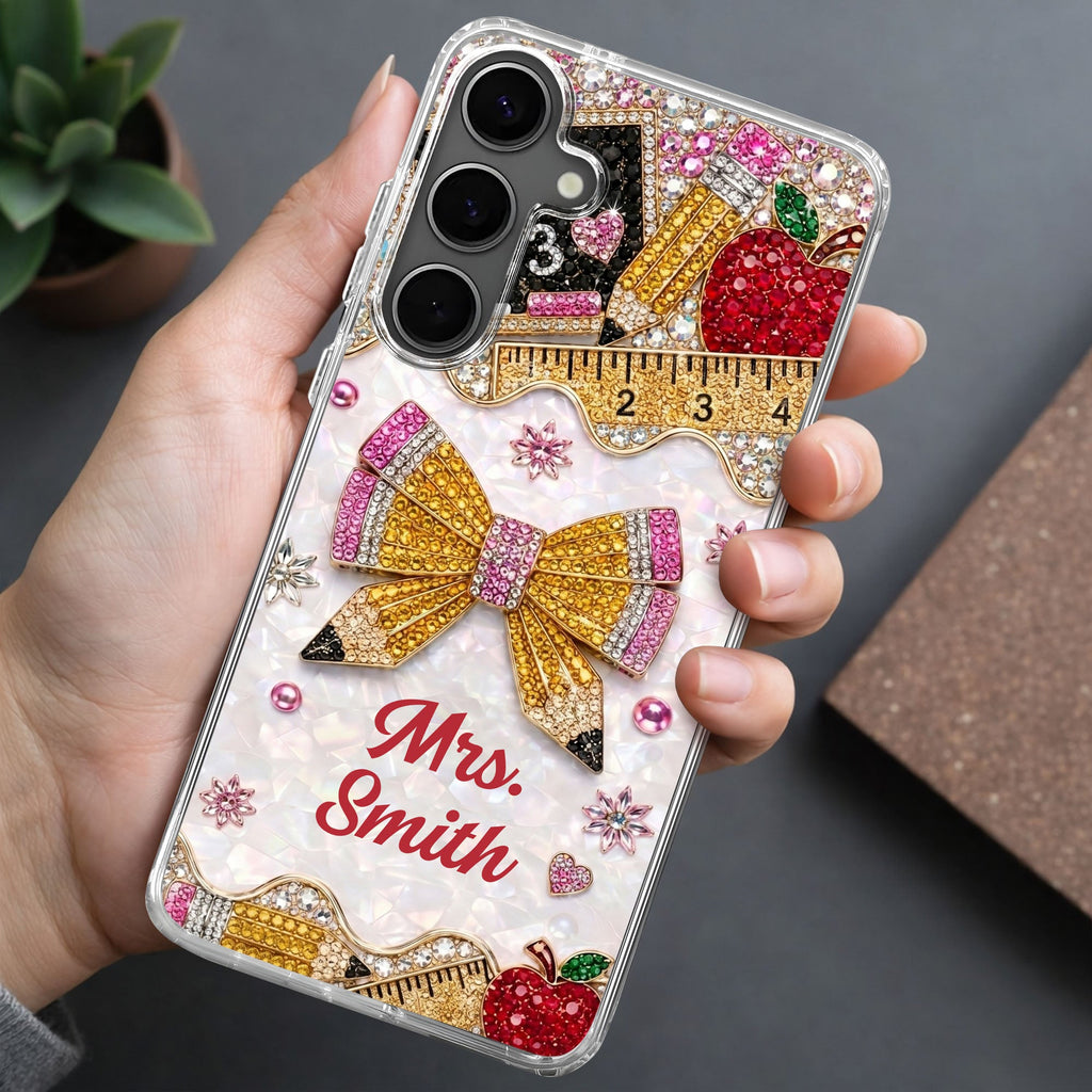 Personalized Clear Phone Case for Teacher Custom Name Red Apple Clear Phone Case GradoCreations