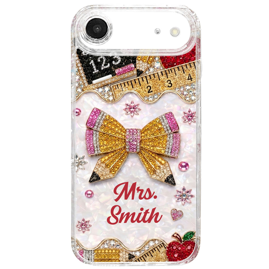 Personalized Clear Phone Case for Teacher Custom Name Red Apple Clear Phone Case GradoCreations