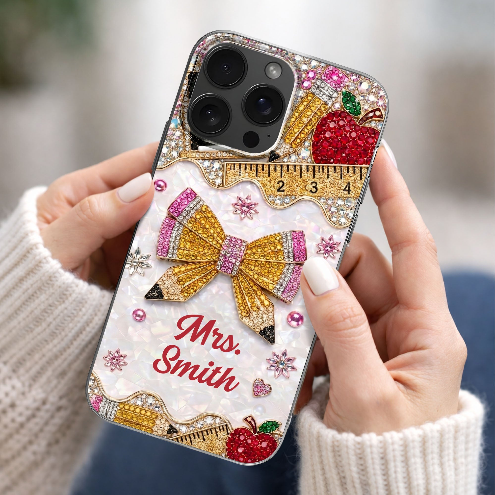 Personalized Clear Phone Case for Teacher Custom Name Red Apple Clear Phone Case GradoCreations