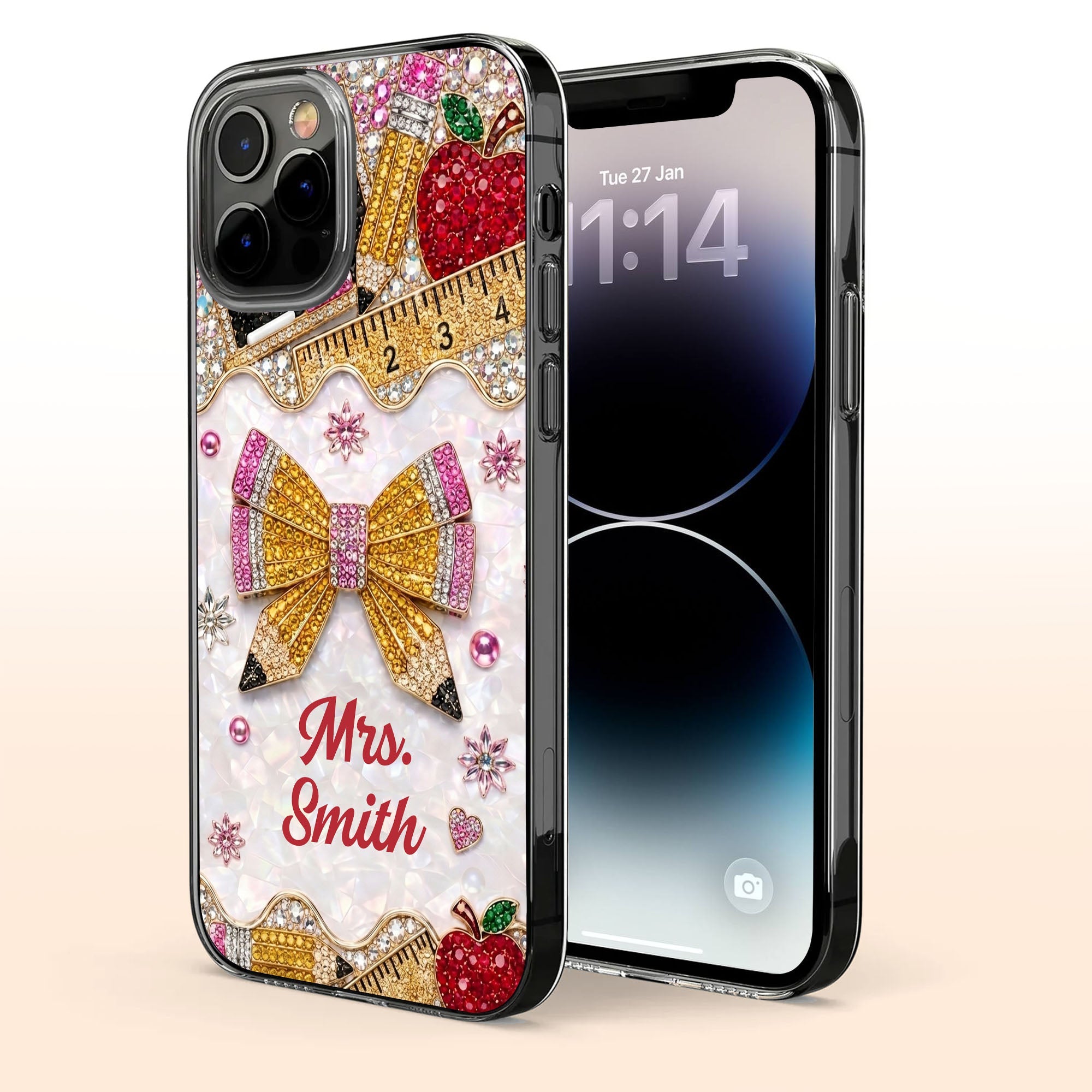 Personalized Clear Phone Case for Teacher Custom Name Red Apple Clear Phone Case GradoCreations