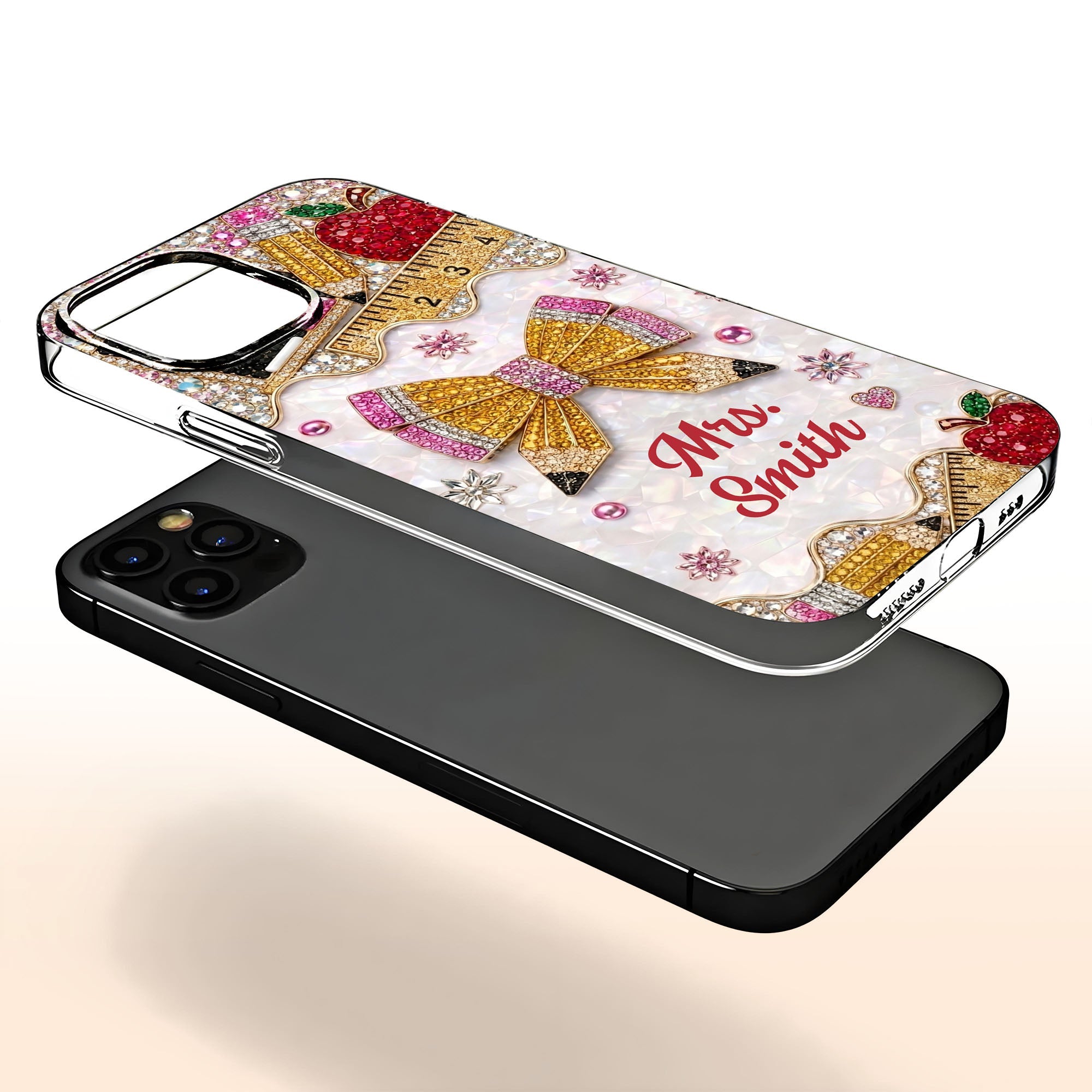 Personalized Clear Phone Case for Teacher Custom Name Red Apple Clear Phone Case GradoCreations