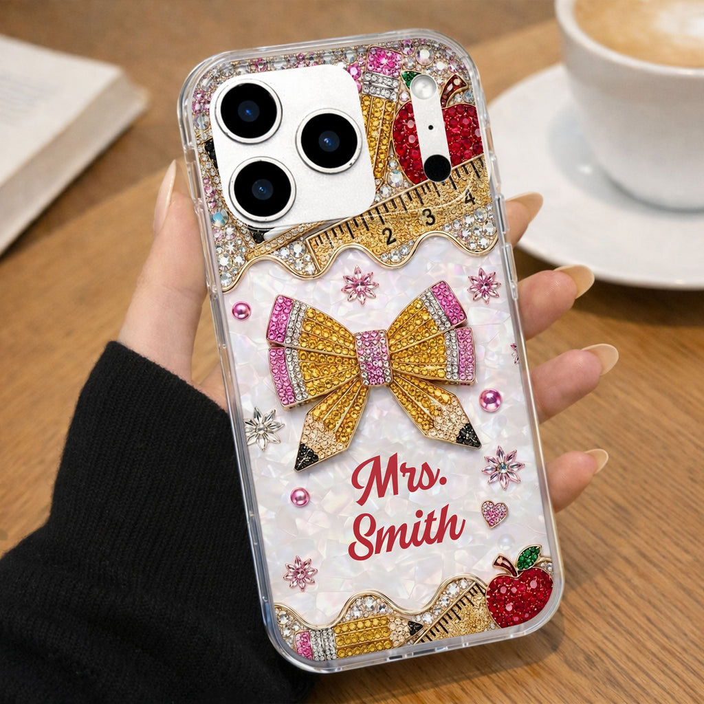 Personalized Clear Phone Case for Teacher Custom Name Red Apple Clear Phone Case GradoCreations