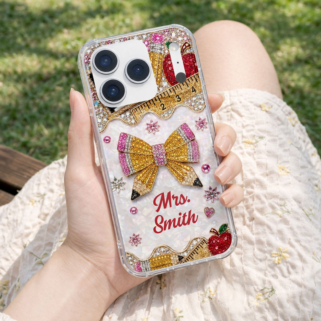 Personalized Clear Phone Case for Teacher Custom Name Red Apple Clear Phone Case GradoCreations