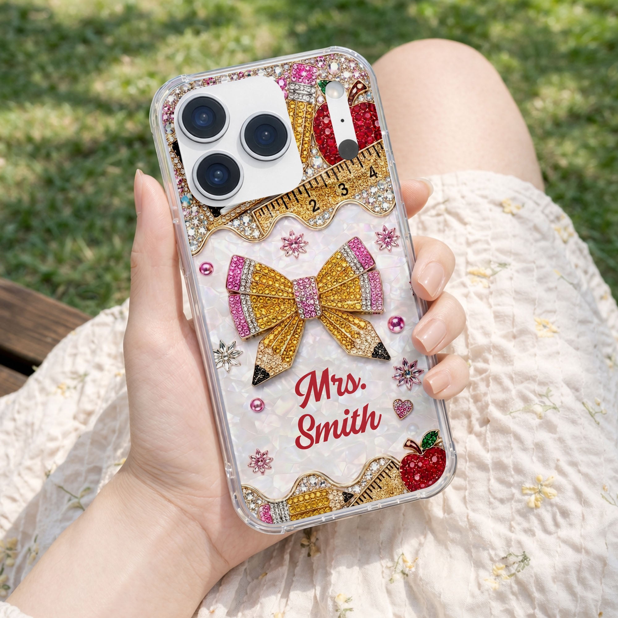 Personalized Clear Phone Case for Teacher Custom Name Red Apple Clear Phone Case GradoCreations