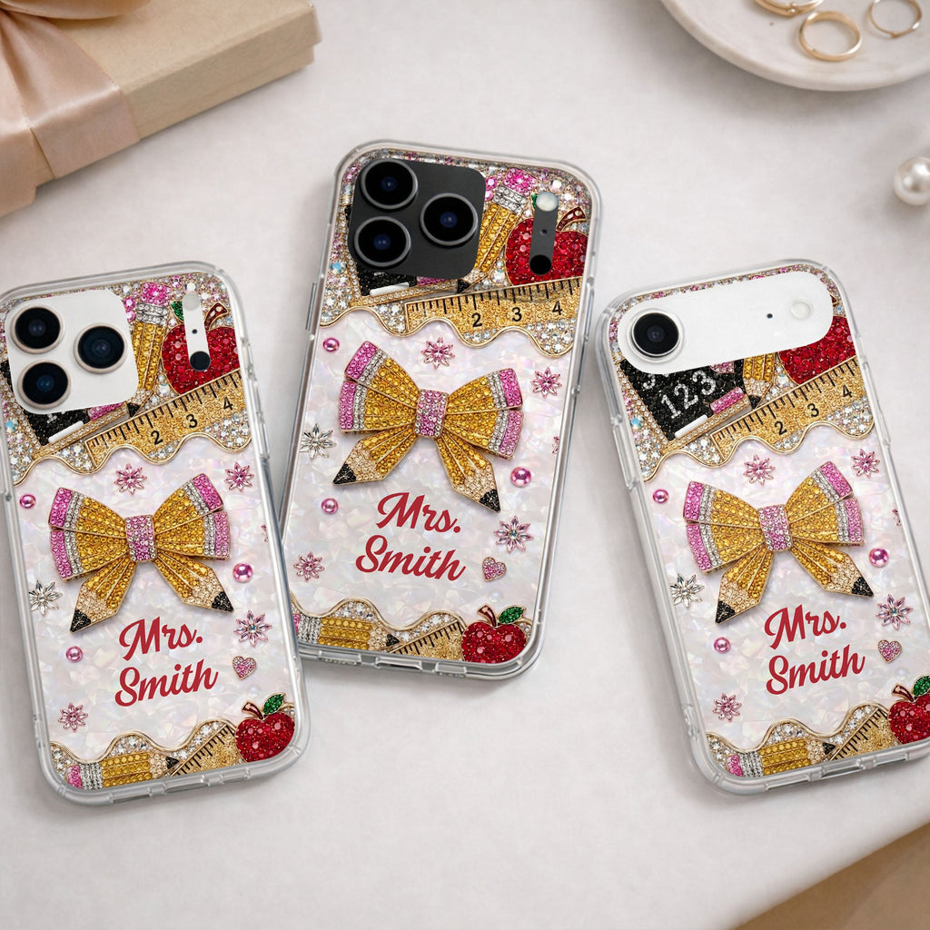 Personalized Clear Phone Case for Teacher Custom Name Red Apple Clear Phone Case GradoCreations