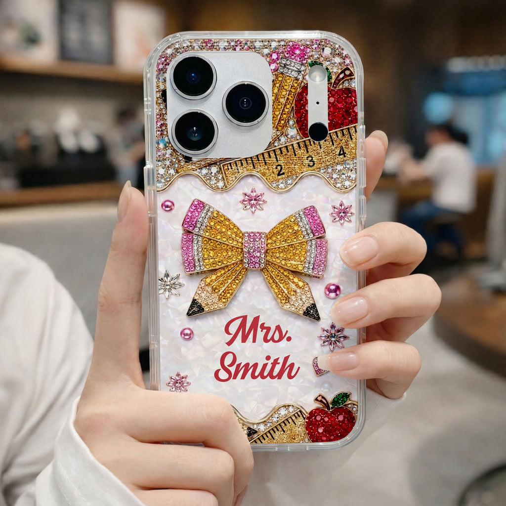 Personalized Clear Phone Case for Teacher Custom Name Red Apple Clear Phone Case GradoCreations
