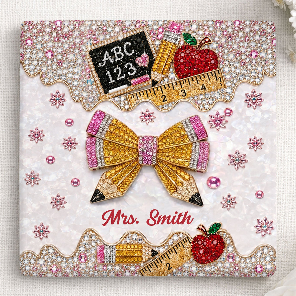 Personalized Ceramic Coaster Custom Teacher Gift Apple Design Square Ceramic Coaster GradoCreations