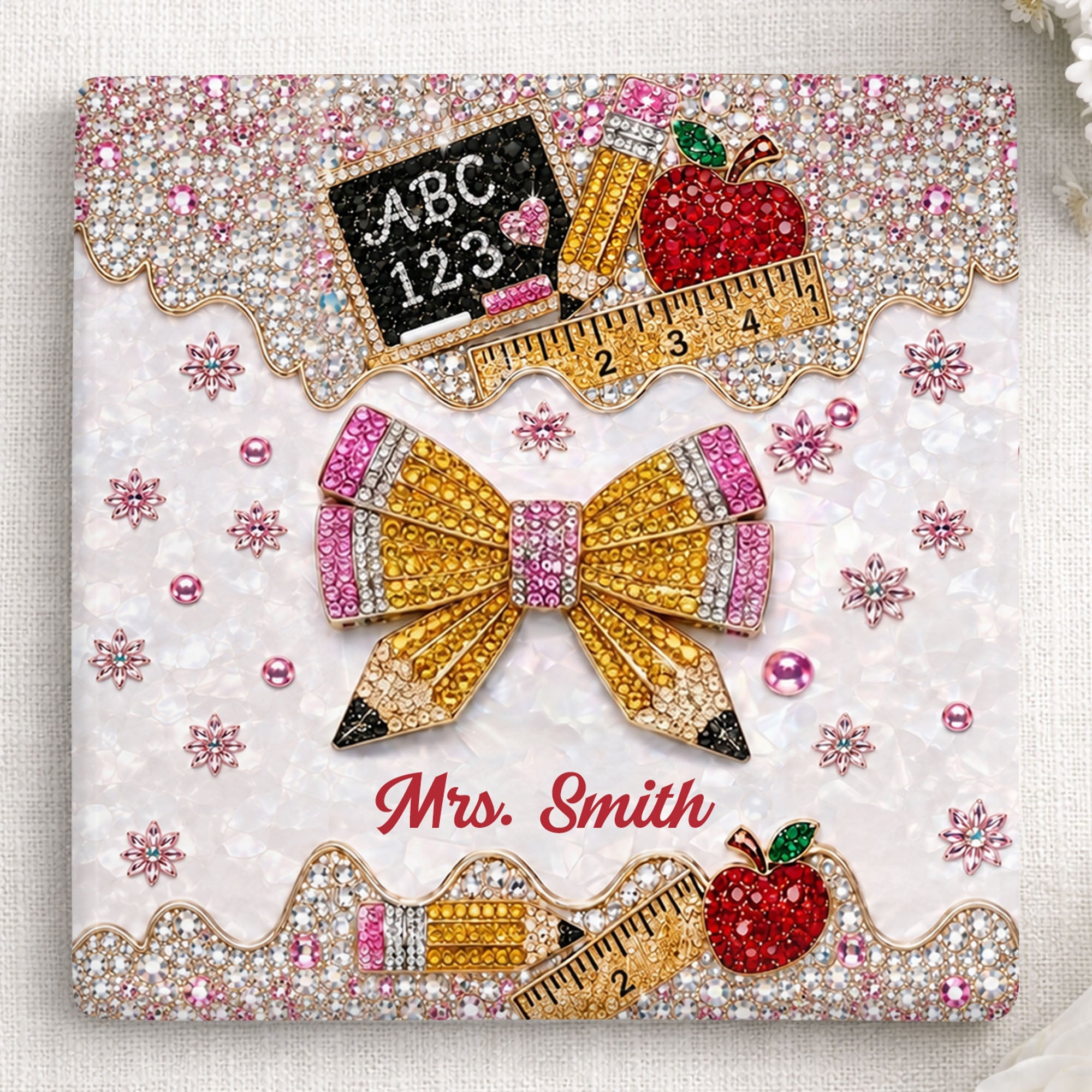 Personalized Ceramic Coaster Custom Teacher Gift Apple Design Square Ceramic Coaster GradoCreations