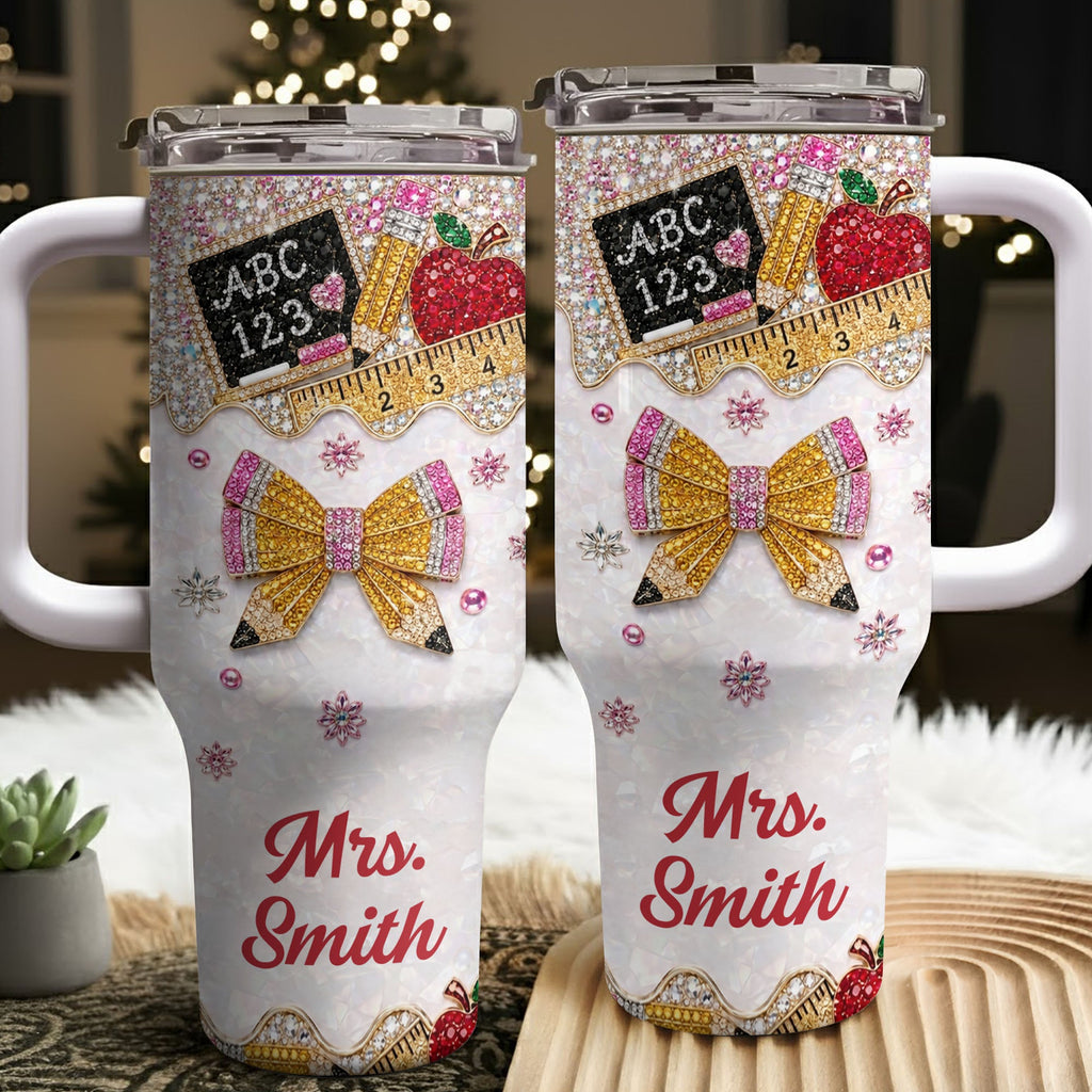 Personalized Teacher Tumbler 40oz Apple Bow Design Gift 40oz Tumbler GradoCreations