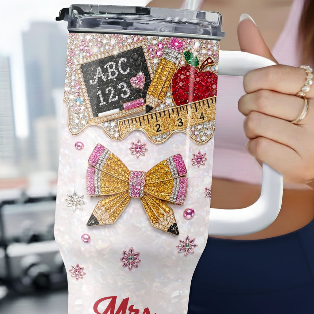 Personalized Teacher Tumbler 40oz Apple Bow Design Gift 40oz Tumbler GradoCreations