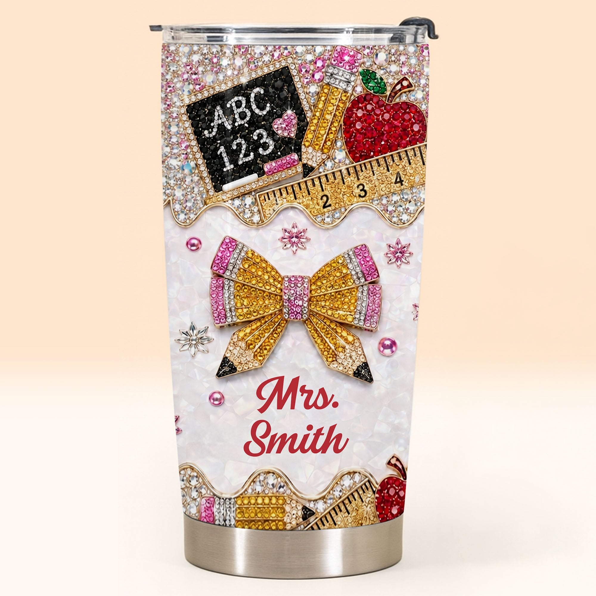 Personalized Teacher 20oz Tumbler Custom Name Rhinestone Apple 20oz Tumbler GradoCreations