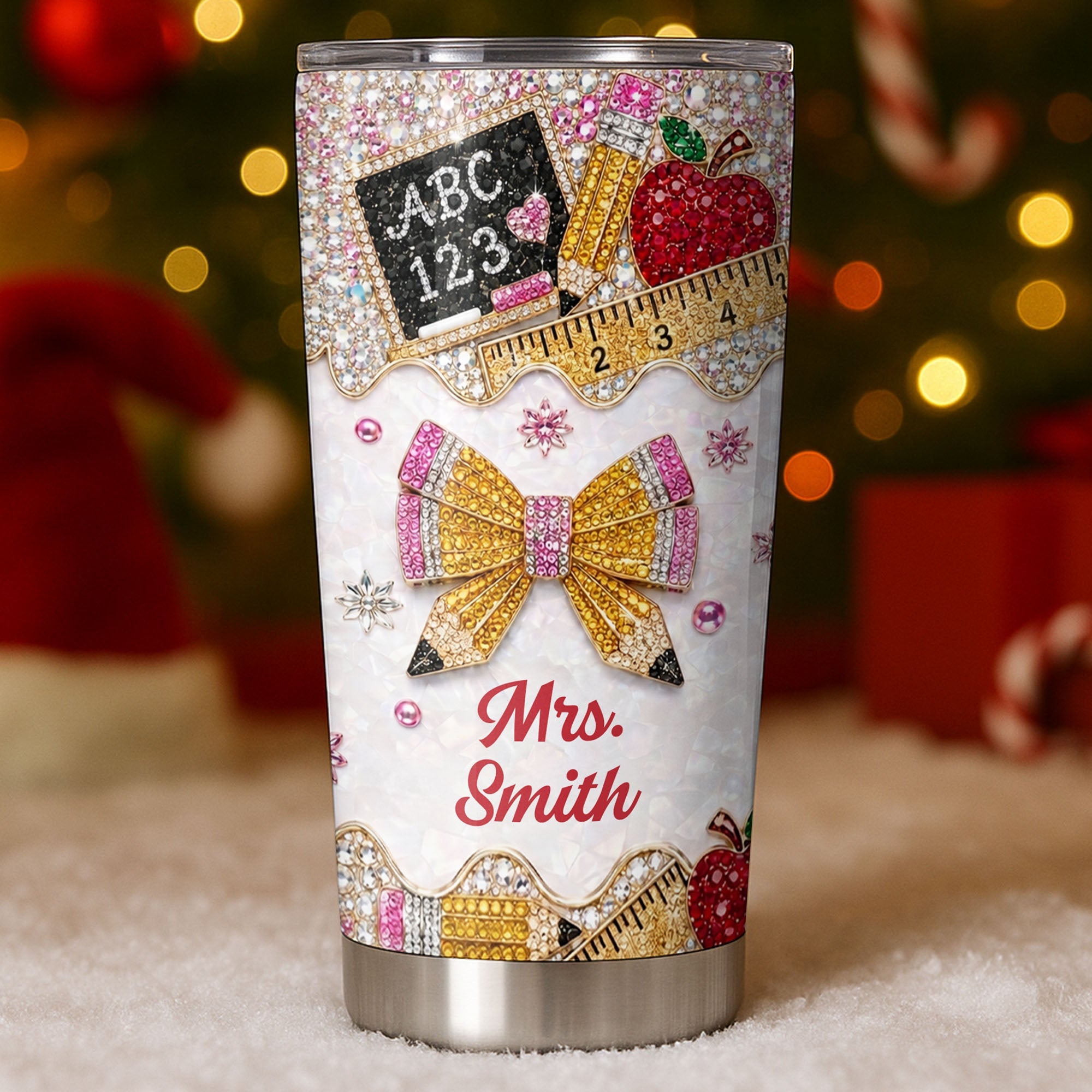 Personalized Teacher 20oz Tumbler Custom Name Rhinestone Apple 20oz Tumbler GradoCreations