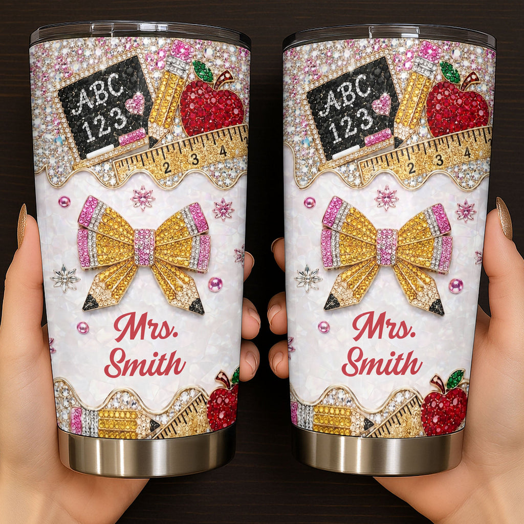 Personalized Teacher 20oz Tumbler Custom Name Rhinestone Apple 20oz Tumbler GradoCreations