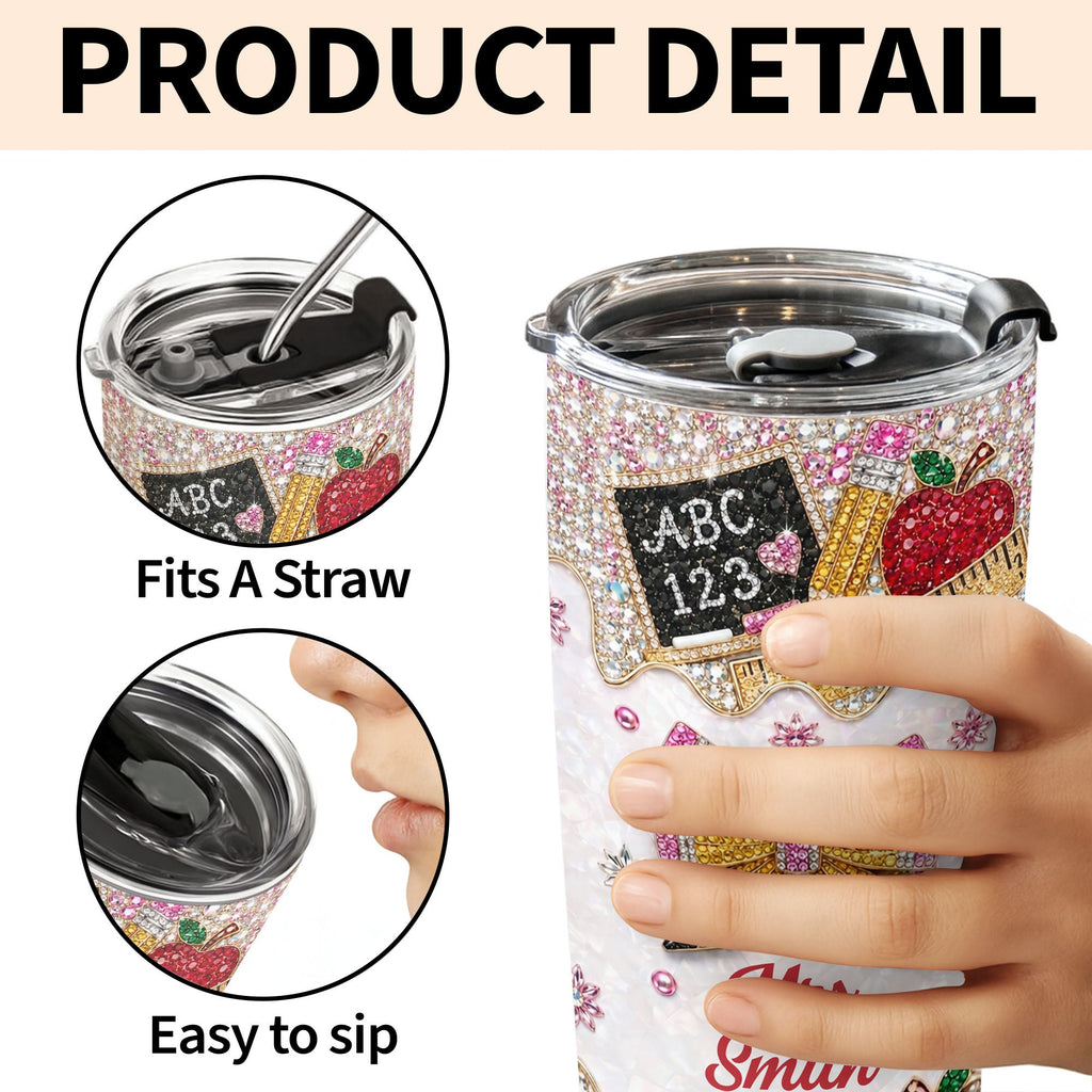 Personalized Teacher 20oz Tumbler Custom Name Rhinestone Apple 20oz Tumbler GradoCreations