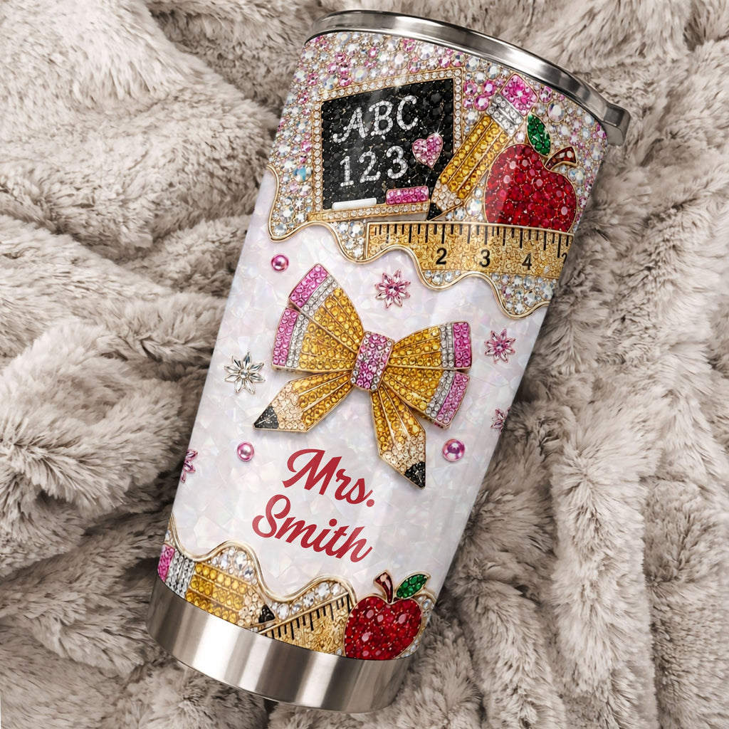 Personalized Teacher 20oz Tumbler Custom Name Rhinestone Apple 20oz Tumbler GradoCreations