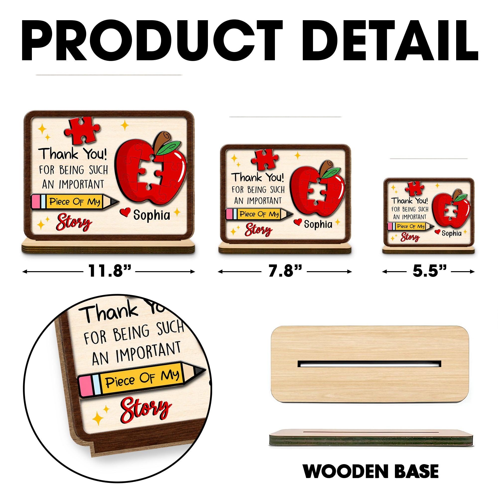 Personalized 2-Layer Wood Plaque Custom Thank You Gift for Teacher Wood Plaque GradoCreations