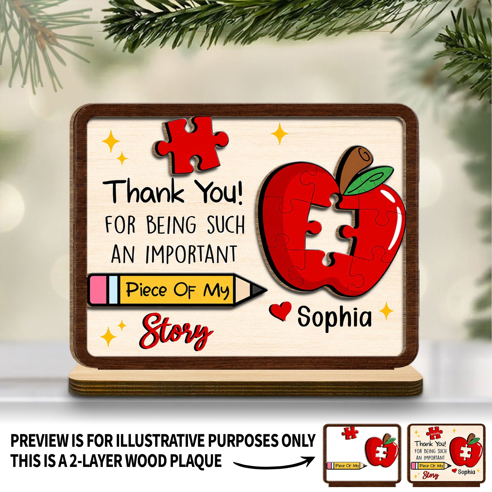 Personalized 2-Layer Wood Plaque Custom Thank You Gift for Teacher Wood Plaque GradoCreations