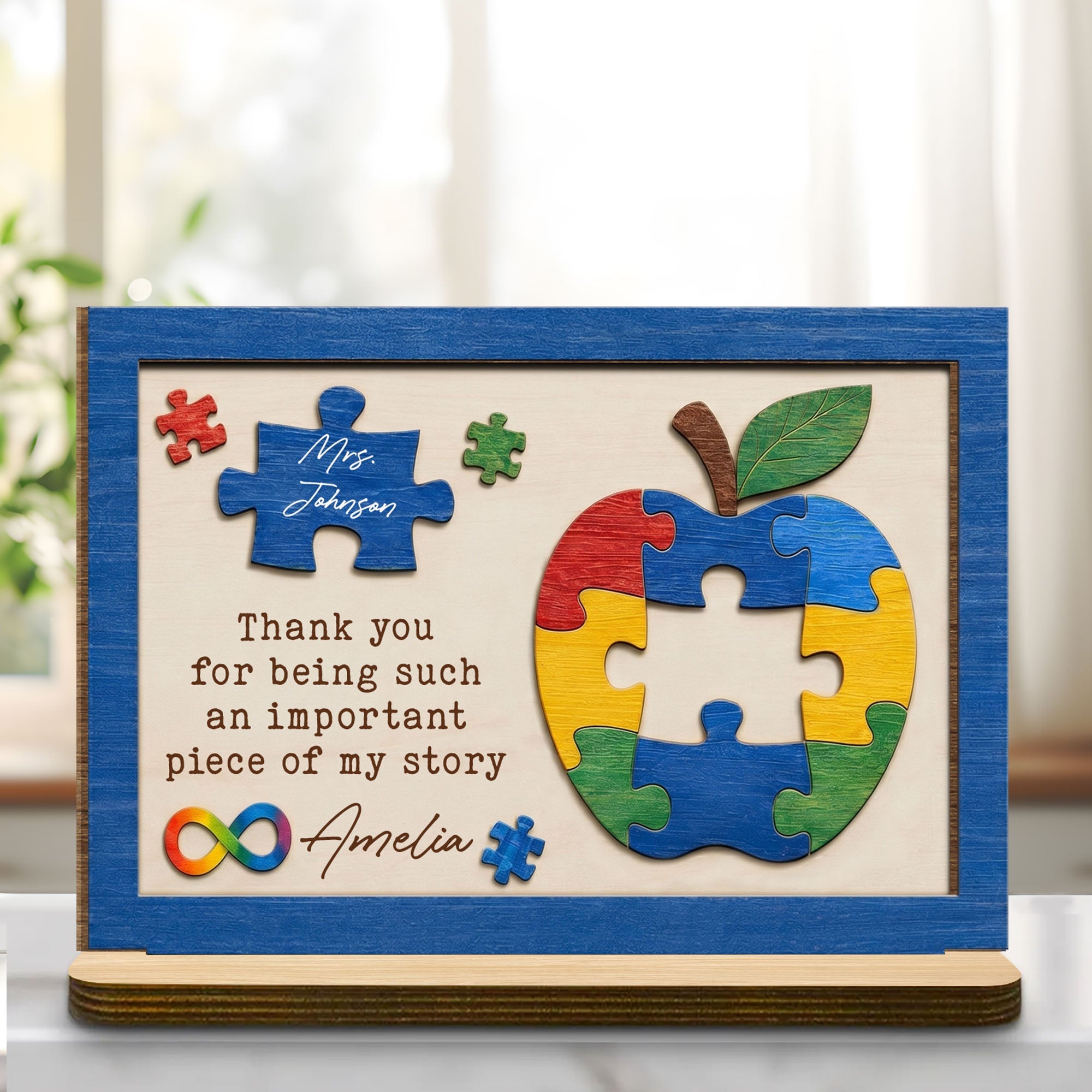 Personalized Apple Puzzle Wood Plaque Custom Name Gift for Teacher Wood Plaque GradoCreations