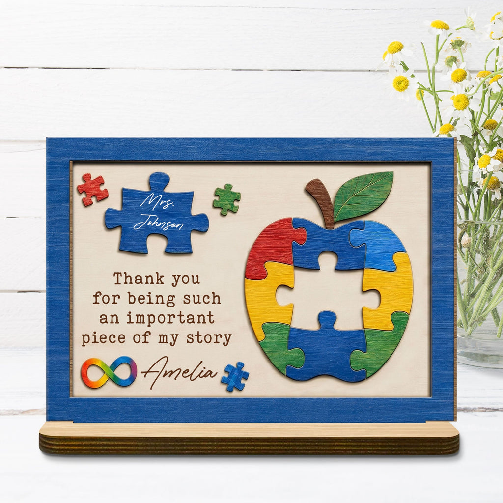 Personalized Apple Puzzle Wood Plaque Custom Name Gift for Teacher Wood Plaque GradoCreations