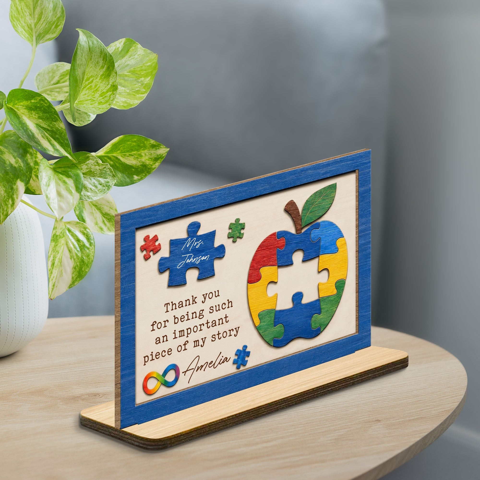 Personalized Apple Puzzle Wood Plaque Custom Name Gift for Teacher Wood Plaque GradoCreations