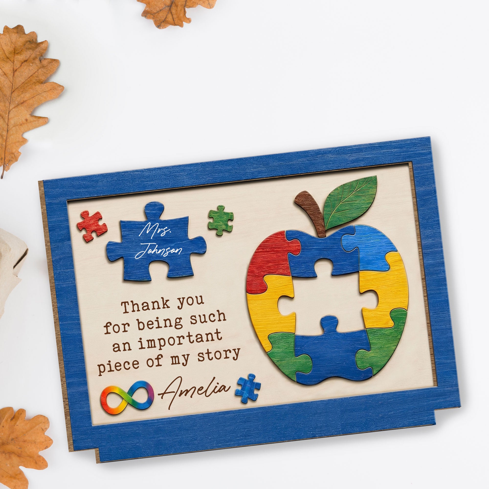 Personalized Apple Puzzle Wood Plaque Custom Name Gift for Teacher Wood Plaque GradoCreations