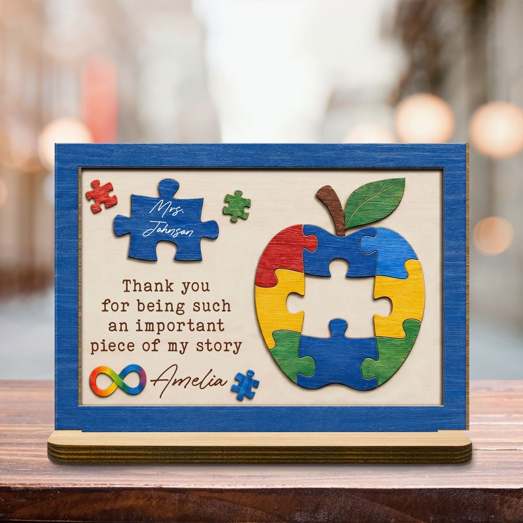 Personalized Apple Puzzle Wood Plaque Custom Name Gift for Teacher Wood Plaque GradoCreations