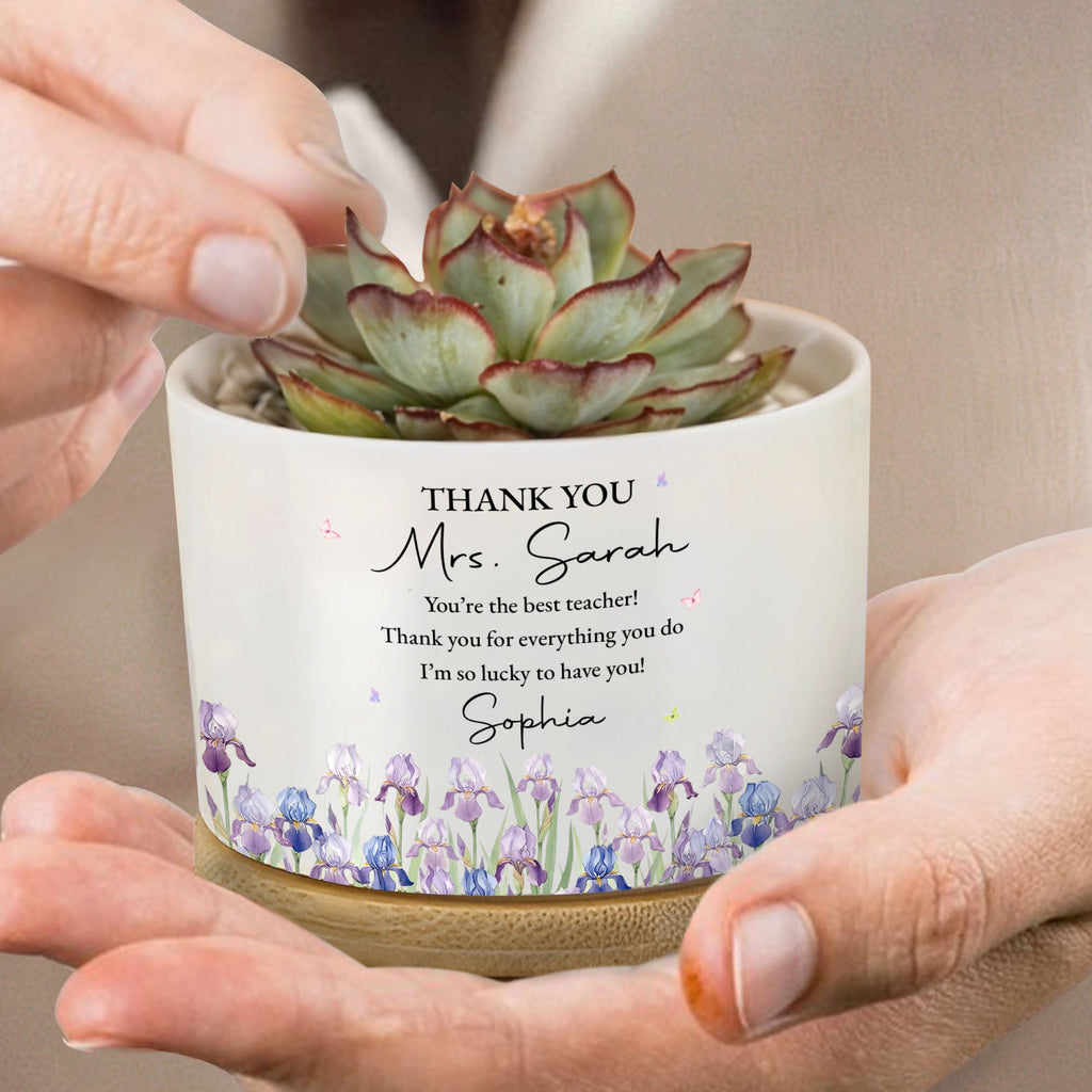 Personalized Teacher Plant Pot Custom Birth Month Flowers Gift Ceramic Plant Pot GradoCreations
