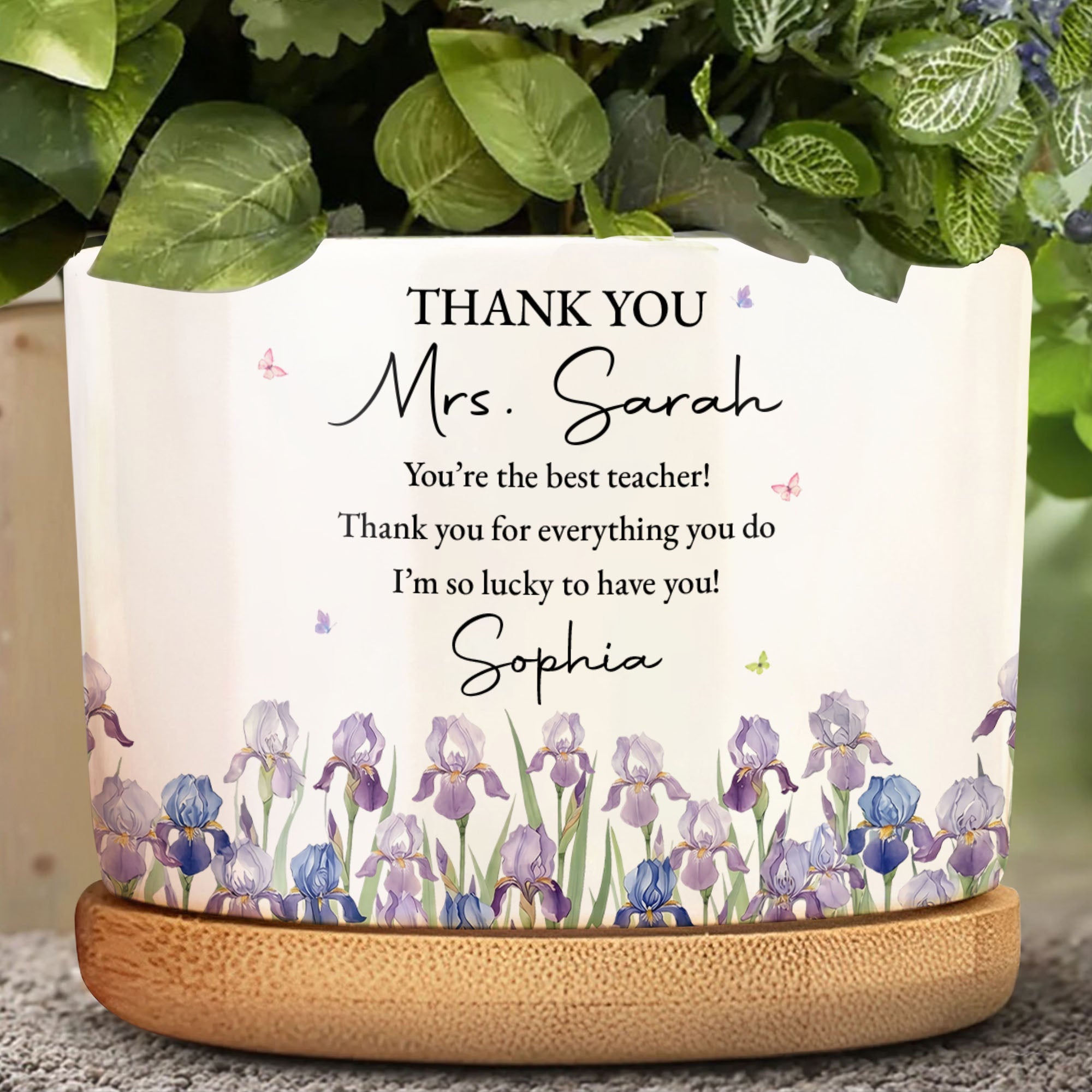 Personalized Teacher Plant Pot Custom Birth Month Flowers Gift Ceramic Plant Pot GradoCreations