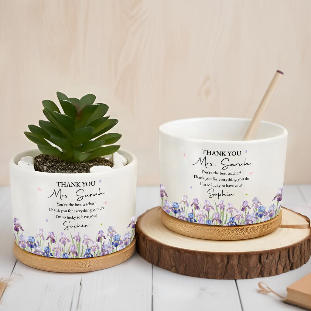 Personalized Teacher Plant Pot Custom Birth Month Flowers Gift Ceramic Plant Pot GradoCreations