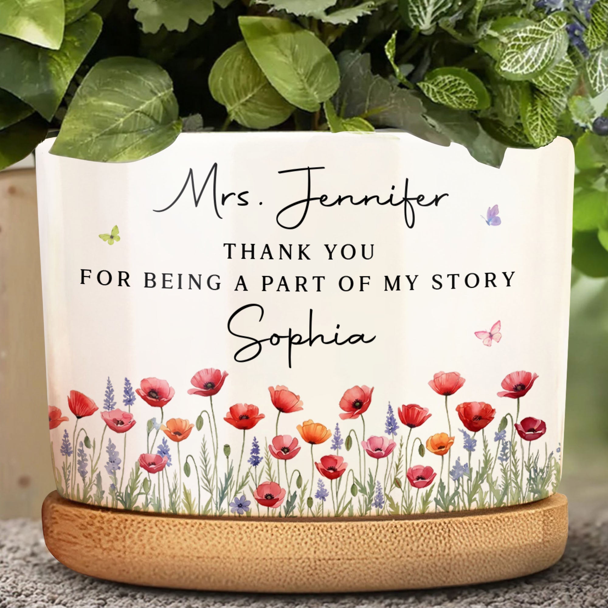 Personalized Ceramic Plant Pot Custom Birth Month Flowers Gift for Teachers Ceramic Plant Pot GradoCreations