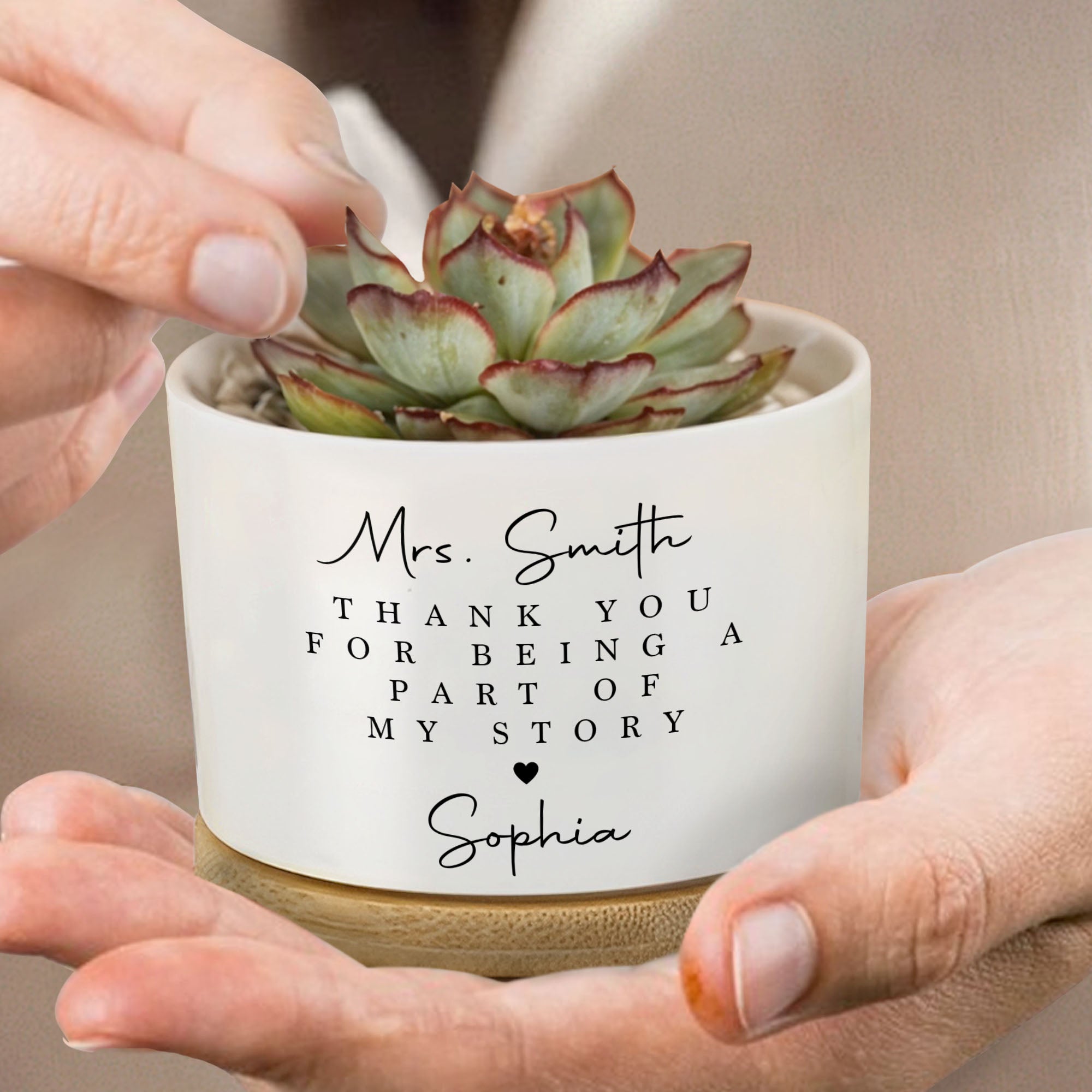 Personalized Heart Graphic Ceramic Plant Pot Custom Gift for Teacher Ceramic Plant Pot GradoCreations
