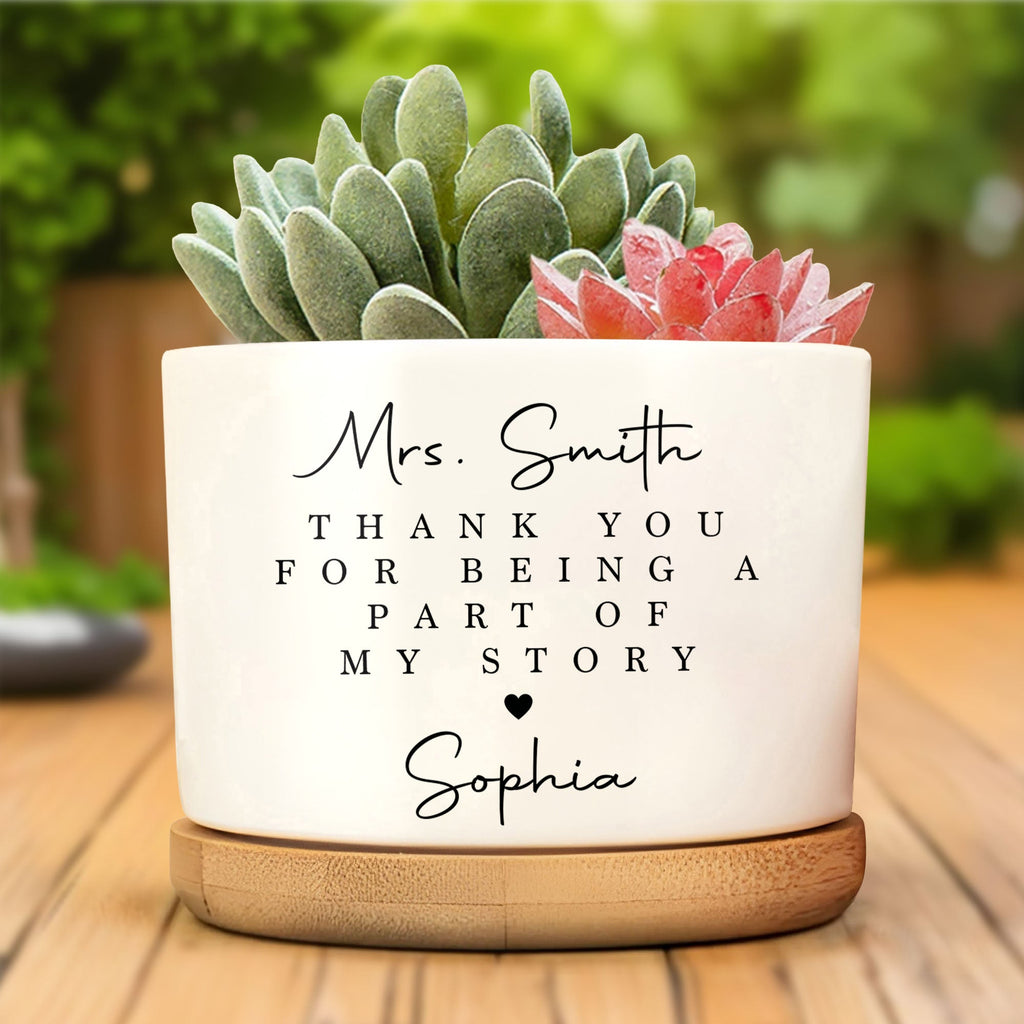 Personalized Heart Graphic Ceramic Plant Pot Custom Gift for Teacher Ceramic Plant Pot GradoCreations