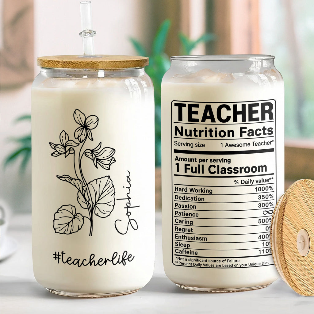 Personalized Clear Glass Can Custom Teacher Gift with Straws Clear Glass Can GradoCreations